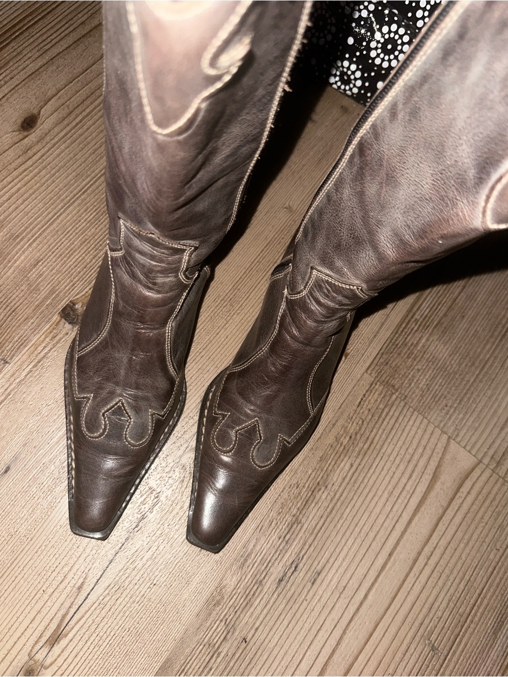 Women's Dark Brown Leather Western Knee Boots - Classic Cowgirl Style